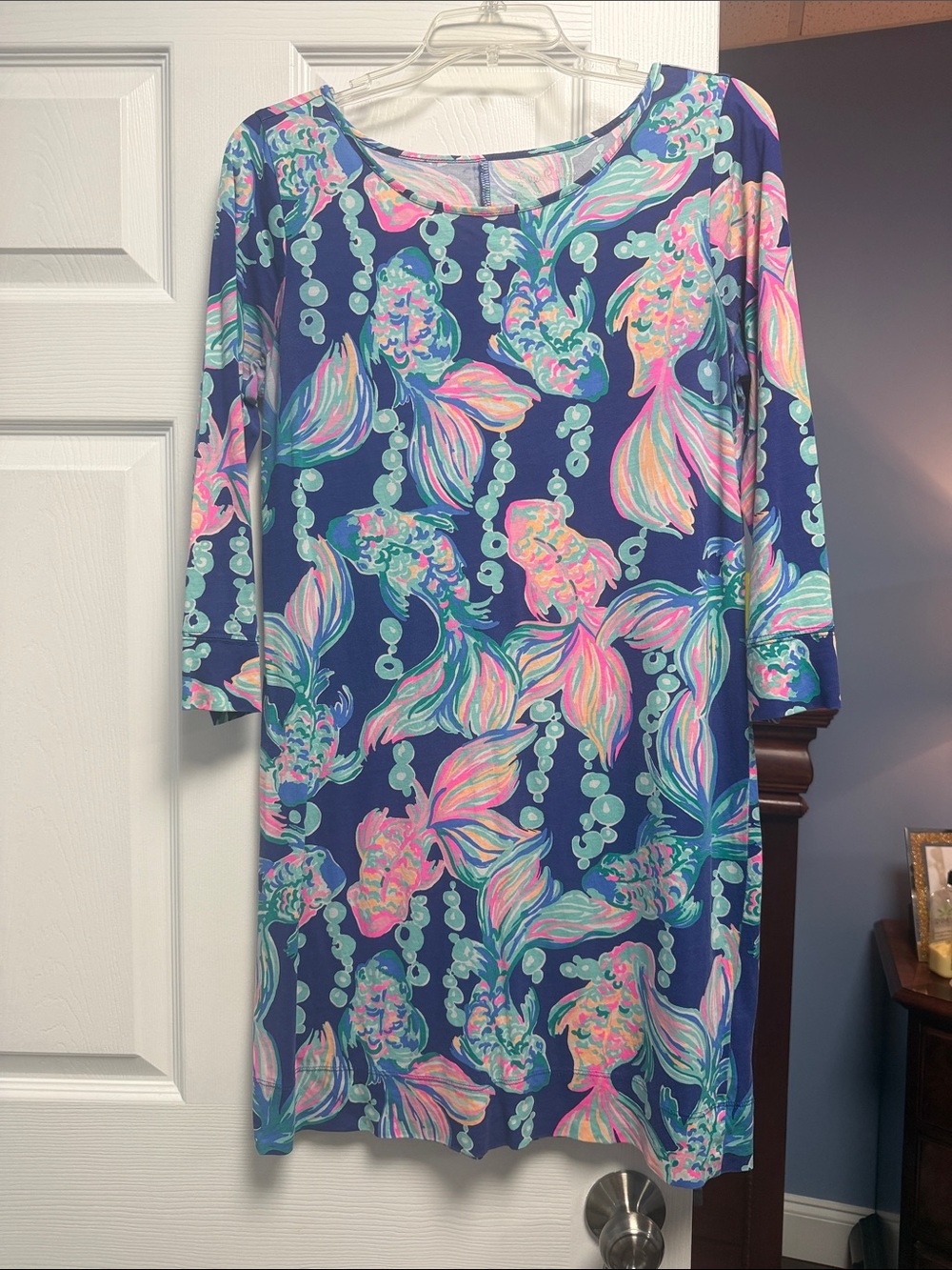 Lilly Pulitzer Marlowe dress  Navy Multicolor Koi-Print Long Sleeve Dress